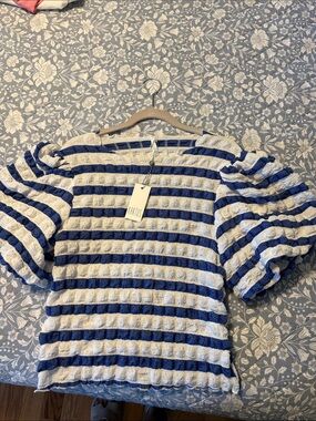 Kaktus Blue and White Puff-Sleeve Striped Tee